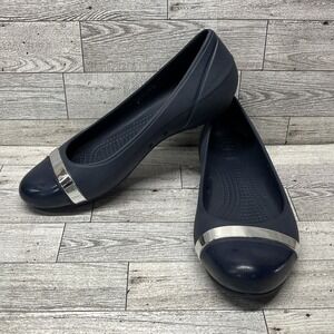 Crocs Cap Toe‎ Mirror Navy Blue Ballet Flats 202308 Women Size 7
